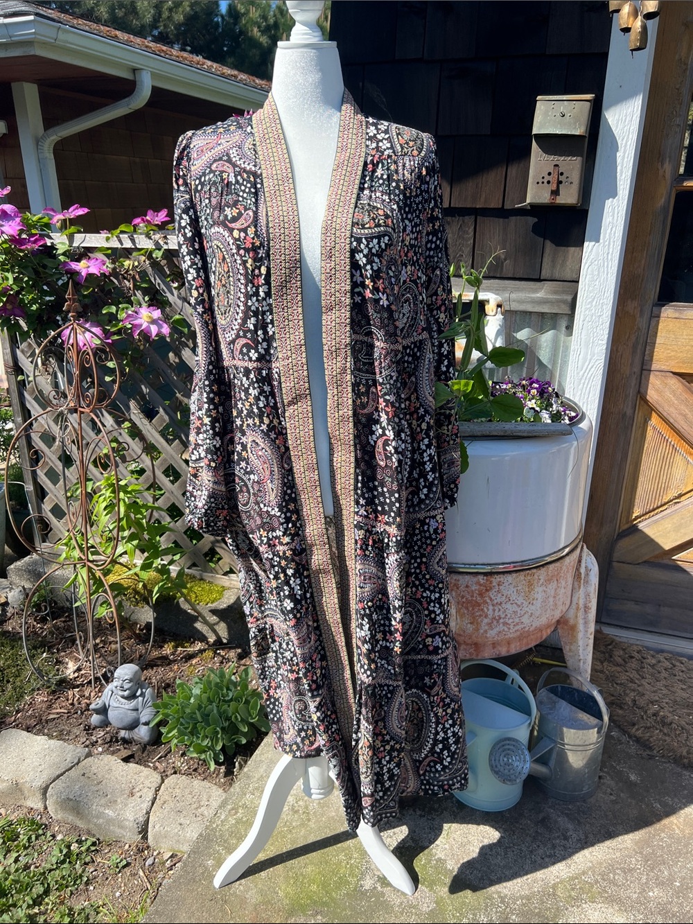 torrid Black Paisley Kimono Duster with Pink Accents